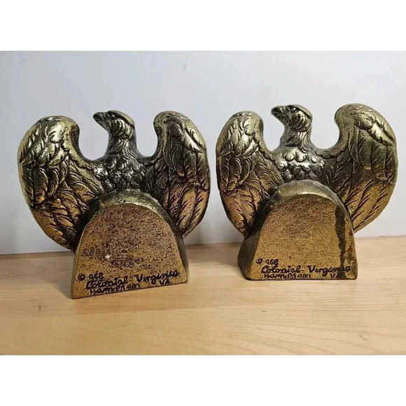 Vintage “1776” Eagle 6” Brass Wash Cast Iron Bookends Colonial Virginia 1968 - Picture 5 of 7